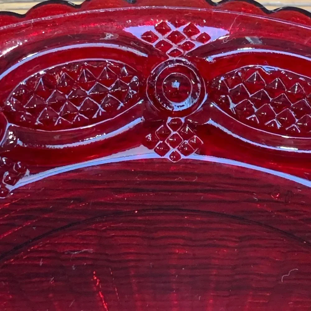 Avon Vintage Cape Cod Ruby Red Decorative Plate with Intricate Patterns